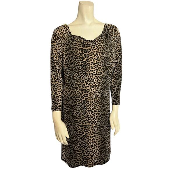Michael Michael Kors Cheetah Cowl Neck Shift Dress Tan Womens Size S Casual Boho - Picture 1 of 6